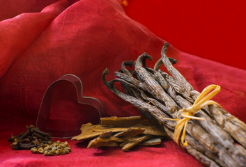 Vanilla pods spices and heart