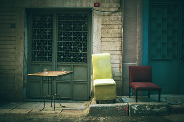 Rustic Antique Furniture Outdoors Tranquil Scene Concept