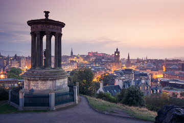 Fototapeta na wymiar Edinburgh city from Calton Hill at night, Scotland, UK