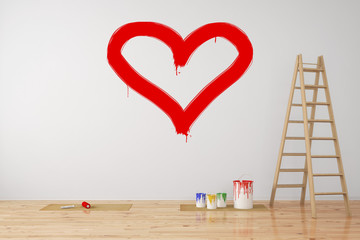 Rotes Herz an Wand als Symbol für Liebe