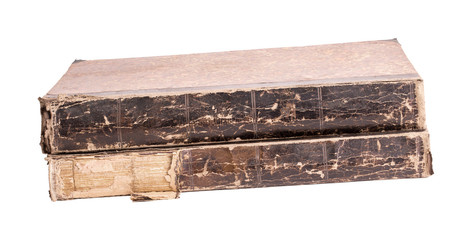 Two ancient books on a white background