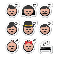 Sleeping, dreaming people faces icons set