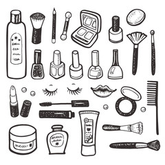 Hand drawn collection of cosmetics illustration - 75636579