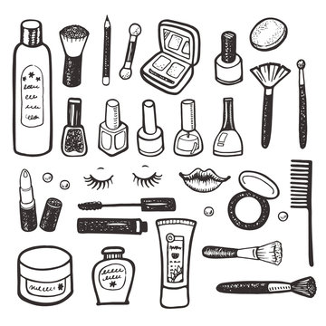 Hand drawn collection of cosmetics illustration
