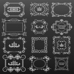 Old frames, decorative old-fashioned frames, isolated on black background, Royal style, vintage, vector
