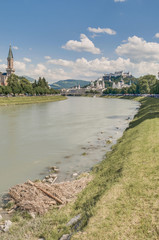 Salzach river on its way through Salzburg, Austria