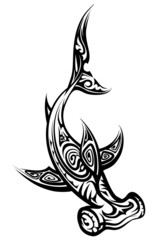 Black and White Hammerhead Shark Polynesian Tattoo - obrazy, fototapety, plakaty