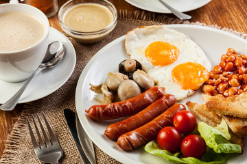 English breakfast with sausage