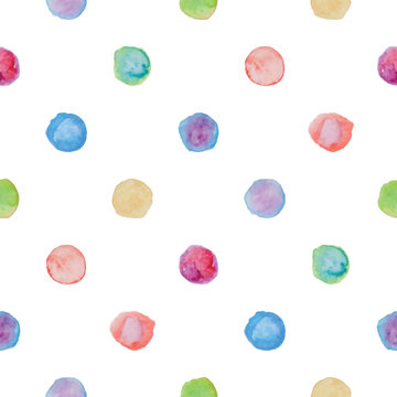Watercolour polka dot seamless pattern.