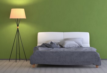 Grünes Schlafzimmer mit Lampe
