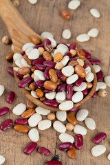 various beans on wooden surface