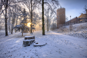 Stadtpark von Prenzlau im Sonnenaufgang