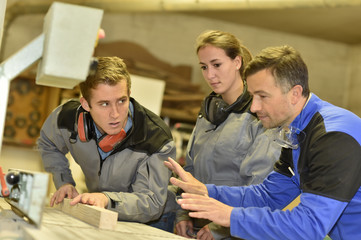 Group of students in woodwork training course