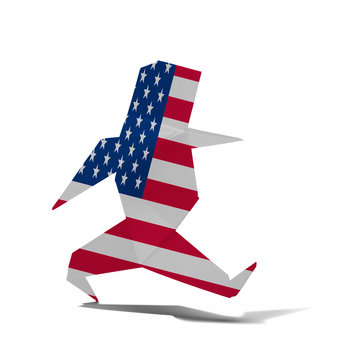 man in origami with the USA flag