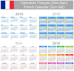 2016 French Mix Calendar Sun-Sat