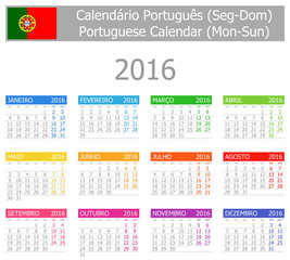 2016 Portuguese Type-1 Calendar Mon-Sun