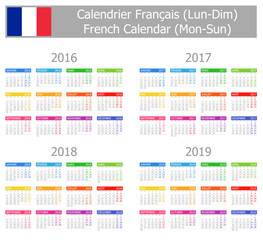 2016-2019 Type-1 French Calendar Mon-Sun