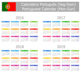2016-2019 Type-1 Portuguese Calendar Mon-Sun