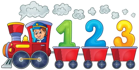 Abwaschbare Fototapete Für Kinder Train with three numbers