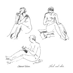 Woman on the beach.Sketch drawing