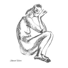 Woman on the beach.Sketch drawing