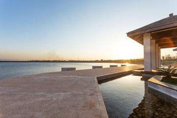 sunset skyline near resort lakeside