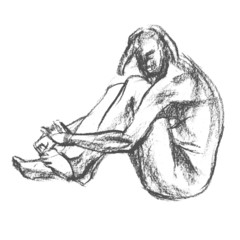 Woman on the beach.Sketch drawing
