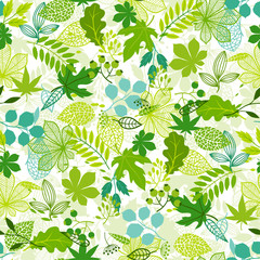 Pattern with stylized green leaves.