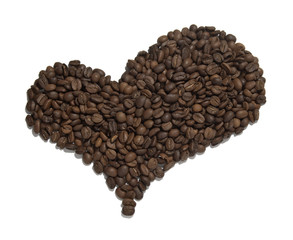 Coffee beans heart on white background