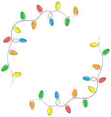 Fototapeta premium Multicolored flat led Christmas lights garland isolated on white