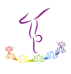 Emblem Yoga pose with chakra lotuses on grayscale background