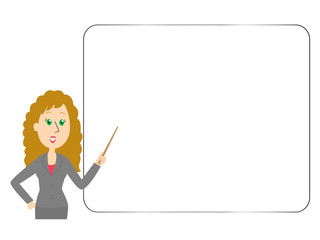 An illustration of a Caucasian woman with a whiteboard