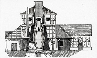 German charcoal blast furnace at Schmalkalden, 1835