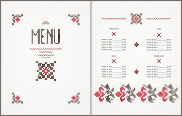 Menu design- traditional embroidered elements
