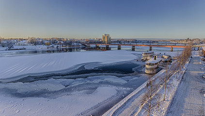 Frozen River with Brigde in Umea, Sweden