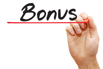 Hand writing Bonus with red marker, business concept