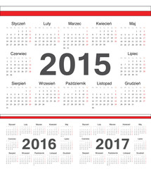 Vector Polish circle calendars 2015, 2016, 2017