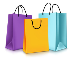 Set of Colorful Empty Shopping Bags Isolated
