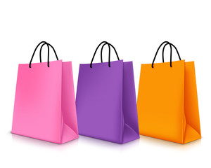 Set of Colorful Empty Shopping Bags Isolated