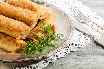 Delicious croquettes with meat on a plate