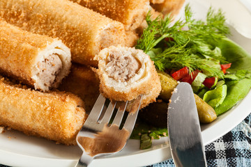 Croquettes with meat and beetroot soup