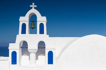 White Blue bell tower at Oia