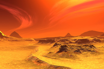 Planète extraterrestre fantastique en rendu 3D. Roches et ciel