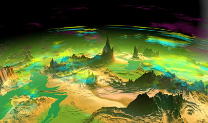 3D rendered fantasy alien planet. Rocks and sky