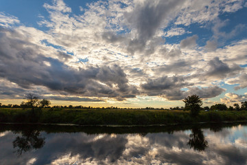 Clouds reflecting in the lake, Ukraine.