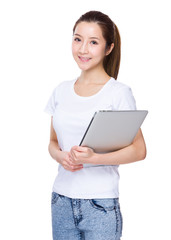 Woman hold with laptop