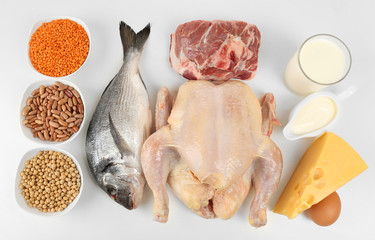 Food high in protein isolated on white