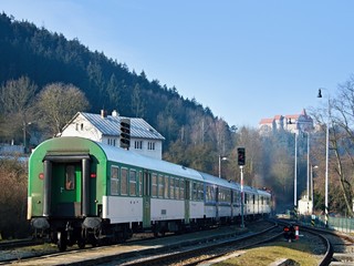 Train under castle