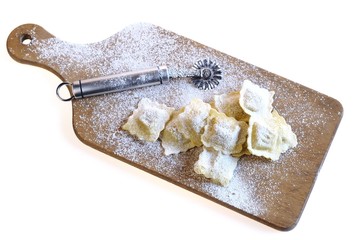 Isolated fresh ravioli..