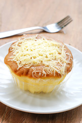 Philippines sponge cake call mamon on white plate.